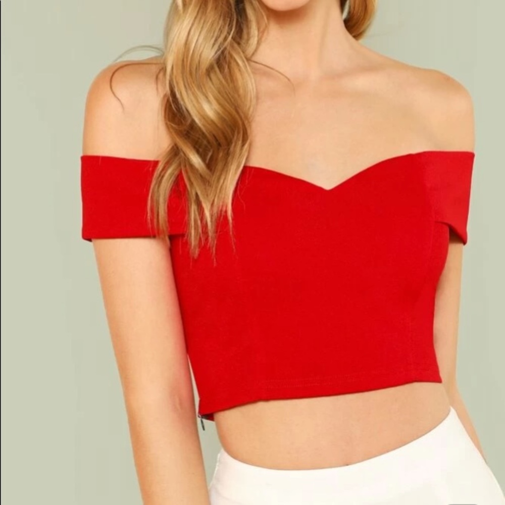 Shein Off the Shoulder Red Crop Top